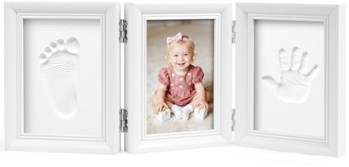 Vicloon Baby hand- och fotavtryckssats, baby shower gåvor, personlig present till nyfödda flickor och pojkar, familjeminnessgåvor för nya föräldrar, minnesfotoramar för händer och fötter (trevikig)