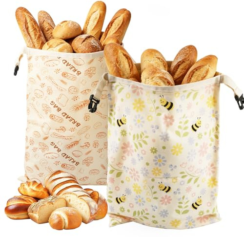 GEEKHOM Lot de 2 sacs à pain en cire d'abeille pour levain, grands fruits et légumes et autres peuvent être utilisés, sacs de stockage des aliments
