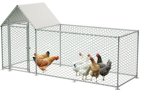 Hühnerstall 302×107×151cm Freilaufgehege mit Dachabdeckung und Auslauf,Wasserfest & UV-beständig Gehege Hühner Voliere für 10 Hühner,Metall Hühnerauslauf Draußen für Henne,Kaninchen,Ente,Gans