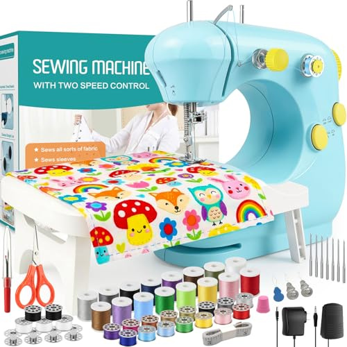 Máquina de coser para principiantes, mini máquina de coser eléctrica para reparación y manualidades, pequeña máquina de coser portátil de doble velocidad con juegos de costura completos, pedal y