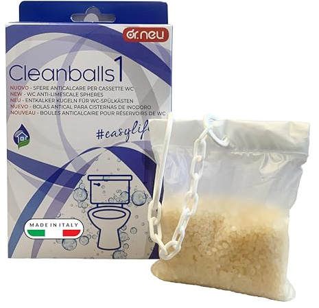DR. NEU Cleanballs – Antikalk-Kugeln für externe und Unterputz-WC-Spülkästen, verhindert Kalkablagerungen, einfache Montage, 6 Monate Wirkung, ideal für biologische Klärgruben.