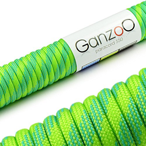 Ganzoo Paracord 550 Seil aus Nylon-Polyester, 4mm Typ 3, 30 m Rolle mit 7 Kernsträngen, Outdoor Schnur als Allzweck-Seil für Hundehalsband, Hundeleine, Armband knüpfen, Camping, Survival, blau grün