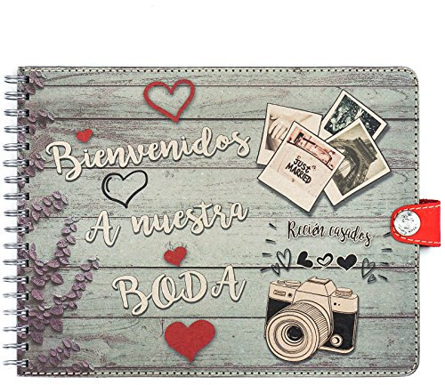 Trashy World Libro de firmas para Boda, Libro de visitas, 25x30 cms, 50 páginas Gruesas, Álbum fotomatón, Doble Espiral, Bonito, Original, Vintage