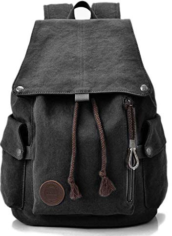 Canvas Leinwand Rucksack Vintage für Outdoor Camping Außflug Sports Universität Rucksack Wanderrucksack Schultasche Schulrucksack Herren Damen Mädchen Jungen Teenager Rucksäcke (schwarz)