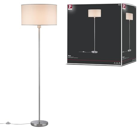 Paulmann 70922 Stehleuchte Tessa rund max. 60 Watt Stehlampe Creme, Eisen gebürstet Standleuchte Metall, Stoff E27 ohne Leuchtmittel