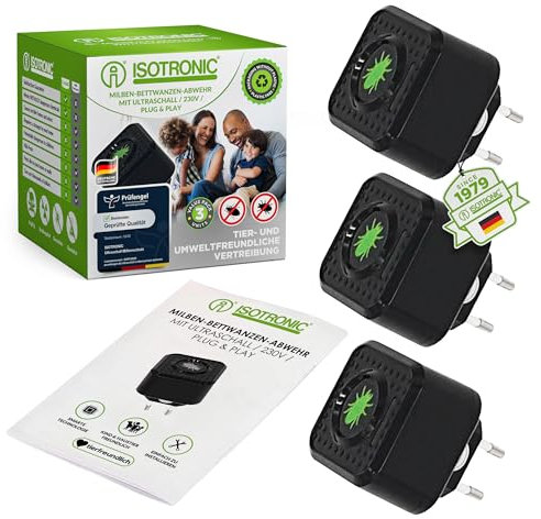 ISOTRONIC Repellente per insetti | Protezione contro acaro | Dissuasore a ultrasuoni | 230 V | Senza veleno e sostanze chimiche | Deterrente per cimici dei letti e acari (3)