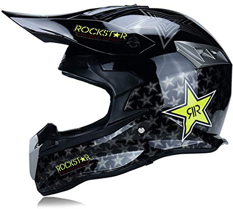MRDEAR Casco Motocross Hombre Negro/ Rockstar - Casco MTB Integral Adulto Casco Cross para Off-Road Enduro Motocicleta Quad Downhill Scooter Racing con Forro Extraíble, Certificado Dot,S