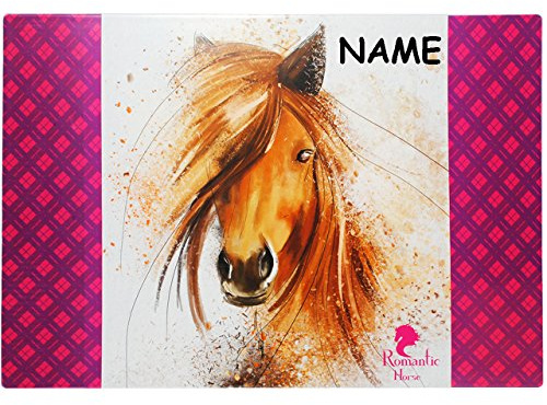 alles-meine.de GmbH XL - Schreibtischunterlage/Unterlage - Pferd - Romantic Horse - incl. Name - 60 cm * 40 cm - beschichtet & abwaschbar - abwischbar - Tischunterlage/Kn..