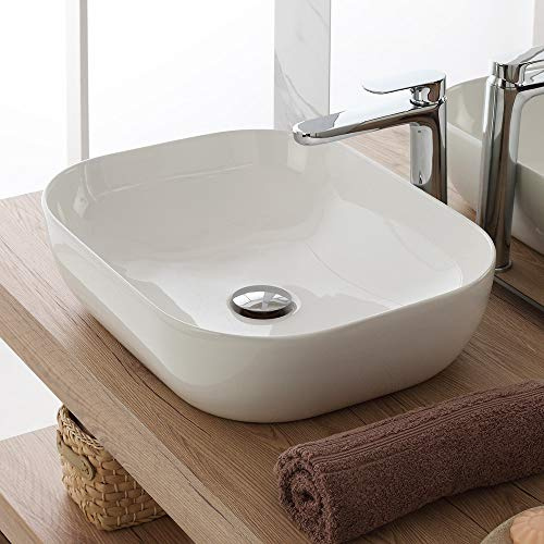 Inbagno Lavabo Ciotola da Appoggio in Ceramica, 50,5 x 40,54 x h. 14 cm, Finitura Bianco Lucido