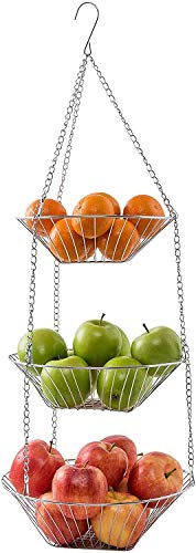 Koomiao - Frutero colgante de 3 pisos, soporte de metal para frutas y verduras