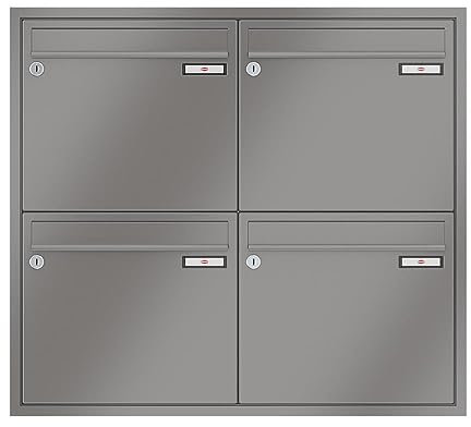 RENZ/Eckrahmen / 4er Unterputz-Briefkastenanlage Einbau-Briefkasten/RAL-Farbe 9007 Volumen 12 L/Dein-Briefkasten.de