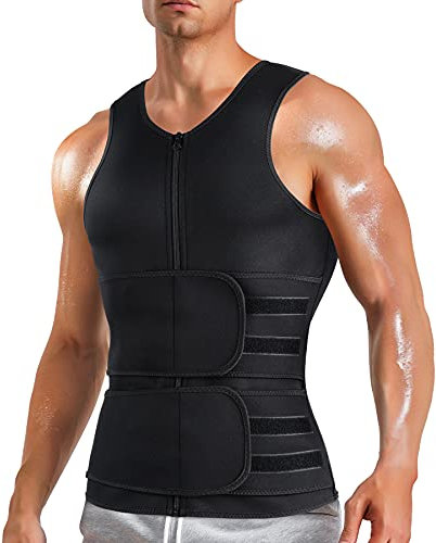 Bingrong Herren Bauchweggürtel Fitnessgürtel Schwitzgürtel Fitness Gürtel Bauchgürtel Abnehmen Neopren Sauna Gürtel Gewichtsverlust Bauchweg Body Shaper Taille Trimmer (Schwarz, XL mit 2 Gürtel)