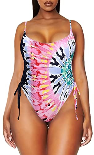 Viottiset Women's Ruched One Piece Swimsuit Tummy Control High Cut Cheeky Bathing Suit Monokini Watermelon Red X-Large