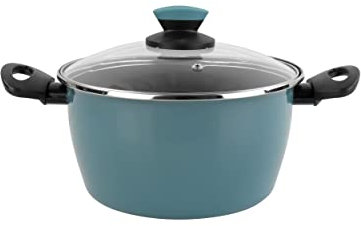 Magefesa Lotus - Olla 20 cm de Acero vitrificado Exterior Azul. Antiadherente bicapa Reforzado, Apto para Todo Tipo de cocinas, Especial inducción. 50% de Ahorro energético.