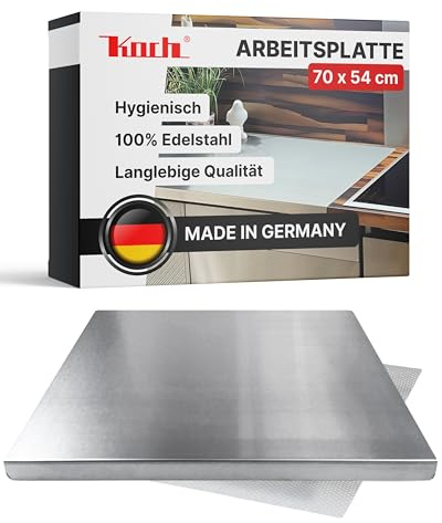 Koch Arbeitsplatte Edelstahl I 70 x 54 cm I Arbeitsfläche, Schneidebrett & Knetbrett mit Anschlagkante I Hygienisches & rostfreies Küchenbrett I Extra robust, langlebig & antibakteriell #87