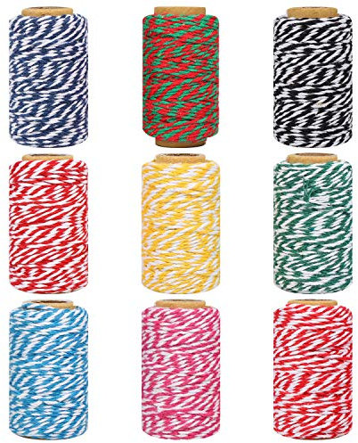 9 Colors Christmas Twine Cotton 2 mm String Rope Cord for Gift Wrapping Arts Crafts Party Decorations Gardening,9 Rolls