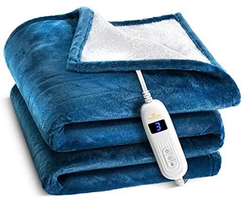 Medical king Heated Blanket, Machine Washable Extremely Soft & Comfortable Electric Blanket Throw Fast Heating with Hand Controller 10 Heating Settings & auto Shut-Off (Blue, 50 x 60)