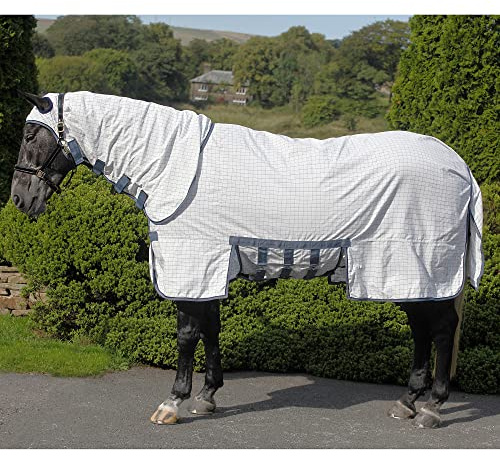 Masta Sweet Itch Combo Fly Rugs for Horses with Neck and Belly Wrap - Horse Fly Rug 600D Ripstop Breathable Sheet, Insects Flies Bug Protection - White, Size 6ft 6inch