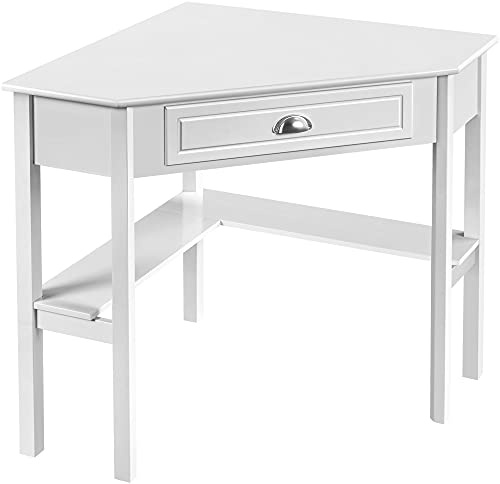 costoffs White Study Desk With Storage Shelves, Writing Desk for Bedroom