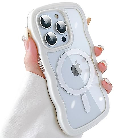 SmoBea für iPhone 14 Pro Hülle,mit MagSafe Kabellosem Laden Kompatibel, Damen Nette Transparente Große Welle Wellen Formen,Schön Große Welle Wave,Kratzfest, Stoßfest, handyhülle .（Weiß）