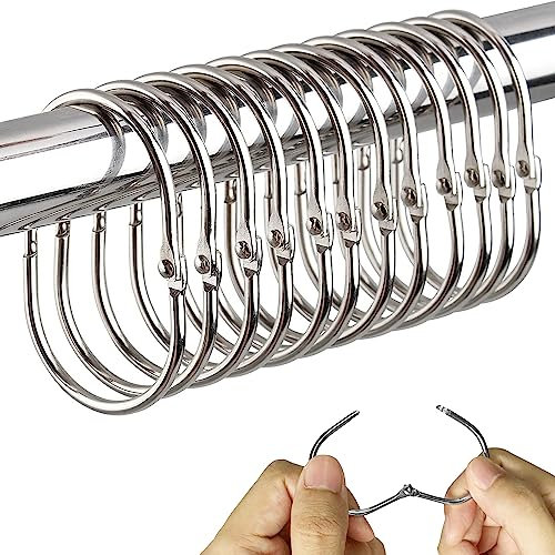 GVSAVY 12pcs Shower Curtain Hooks, Metal Anti-Rust Shower Curtain Hanging Rings, Oval Curtain Hooks, Shower Curtain Accessories, For Bathroom Shower Curtain, Curtain (silver)