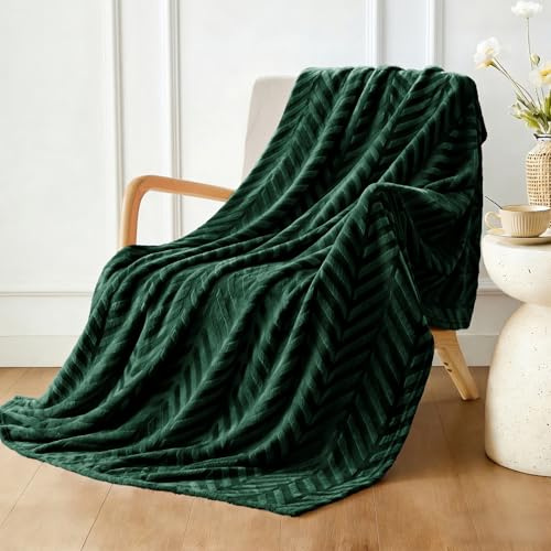 Whale Flotilla Manta de Franela Polar Suave para Sofá 130 x 150 cm | Manta Cama Cálida con Estampado de Chevron, Acogedora y Ligera para Todas Estaciones, Verde Oscuro