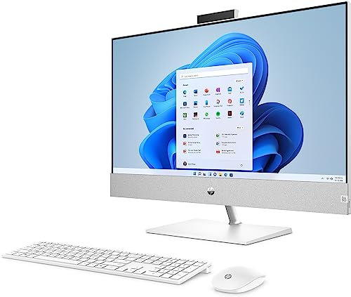 HP Pavilion All-in-One Desktop Desktop Display QHD 27, AMD Ryzen 7 5700U, 16 GB DDR4 RAM, SSD da 1 TB, unità grafica AMD Radeon, Windows 11 Home, QWERTZ, bianco