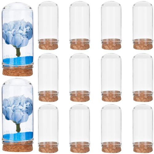 CRASPIRE 10 pz Cupola in Vetro Cloche con Base in Sughero Campana da 1.2 x 2.4 Pollici Mini Espositore Copertura Fiala Fai da Te Terrario Cabochon Bottiglie Contenitore Decorazione in Legno per