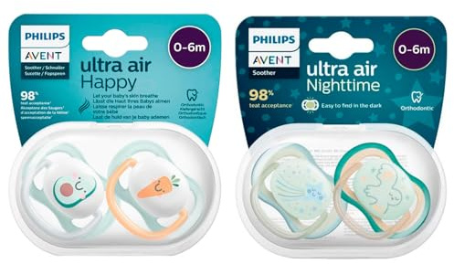 Philips Avent Ultra Air Schnuller für Babys von 0-6 Monate, 4 Stück, inklusive Transport- und Sterilisationsbox