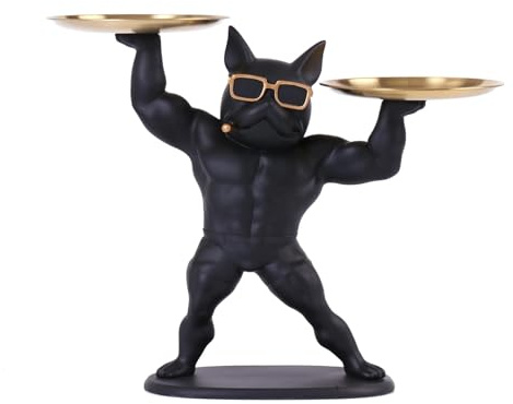 Dekorative Statue Französische Bulldogge mit Ablagetablett - Elegantes und praktisches Geschenk für Tierliebhaber und Design (muskulös)