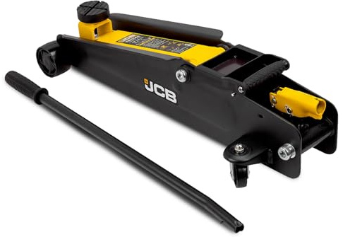 JCB Wagenheber hydraulisch 2,25T - Rangierwagenheber [150-530mm Hubhöhe] für SUVs geeignet - [Extra Lange Bauform] für hohe Stabilität und max Hebelkraft - Hydrauliköl-Bypass-System [Kolbenschutz]