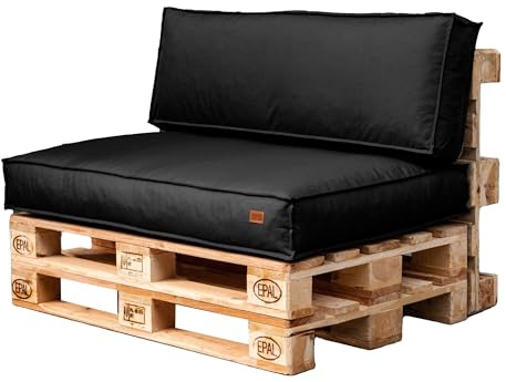 GoldenGroup Gartenset Kissen für Palettenmöbel Schwarz - Strapazierfähiges Gewebe - Palettenkissen Set Gefüllt mit Schaumgranulat - 120x80x15 Sitzkissen - 120x40x15 Rückenkissen