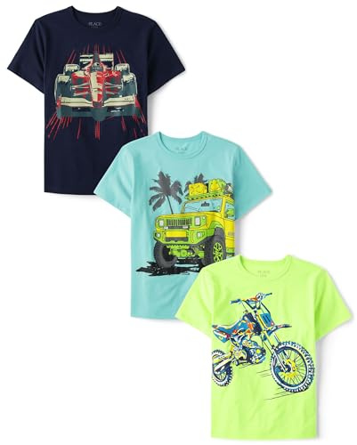 The Children's Place,Boys,Vehicles Short Sleeve Graphic T-Shirts,Multipacks,Motorcyle/Safari/Racecar 3-Pack,Large