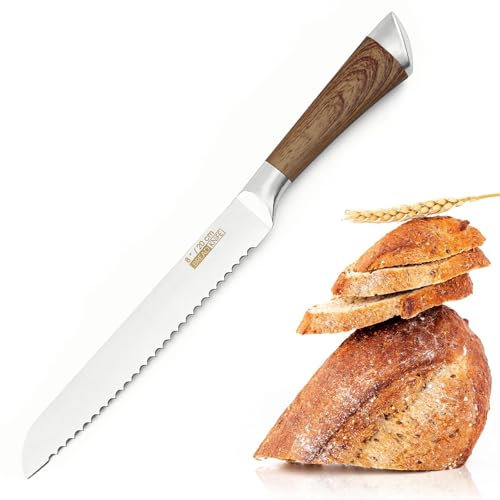 Alethron Brotmesser Wellenschliff, 20cm Bäckermesser Edelstahl, Brötchenmesser, Brot Backen Zubehör, Tomatenmesser, Brotschneidemesser Bread Knife Konditormesser Frühstücksmesser Wellenschliff