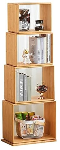 RUVOO Bücherregal Bücherschrank Standregal Drehbares, Stapelbares Bücherregal, Bambus-Bücherregale, Stehendes Bücherregal Für Das Heimbüro, Bodenstehendes Bücherregal Bücherregale Buchregal