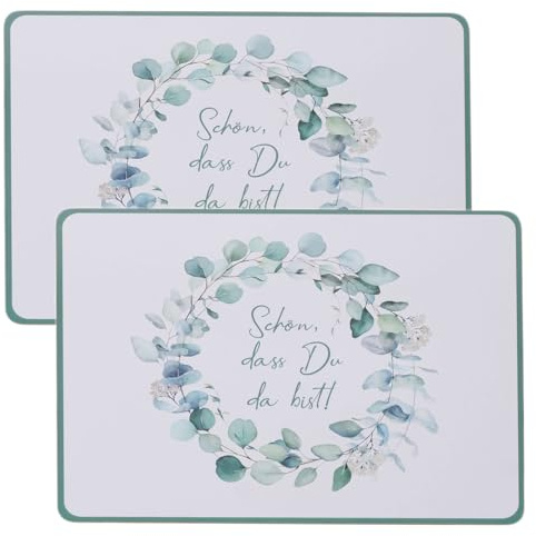 LS-LebenStil 2X Kork Retro Tischset Eukalyptus Schön das Du da bist 40x30cm abwaschbar Korkunterseite Placemate Tisch Untersetzer Unterlage Teller Geschirr Vasen