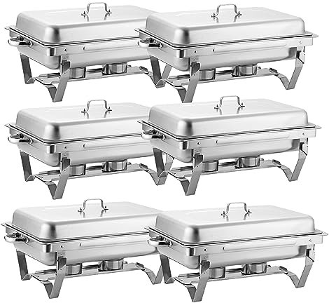 Chafing Dish Buffet Set 11L Rectangular Insulated 5-piece Set with Food and Water Tray Alcohol Stove Bracket Cover for Parties/Dinners/Dining/Buffets,six