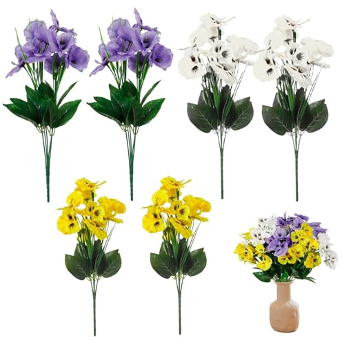 Künstliche Stiefmütterchen für draußen, 6 Bündel, 35,6 cm, Kunstblumen, DIY-Kunstblumen, 10 Blumen, realistische Kunstblumen für Garten, Hochzeit, Veranda, Tafelaufsätze, Plastikblumen in gemischten F