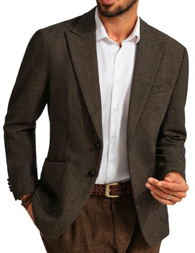 PJ PAUL JONES Chaqueta de lana tweed para hombre, estilo deportivo, corte regular, blazer británico moderno para hombres, marrón, M