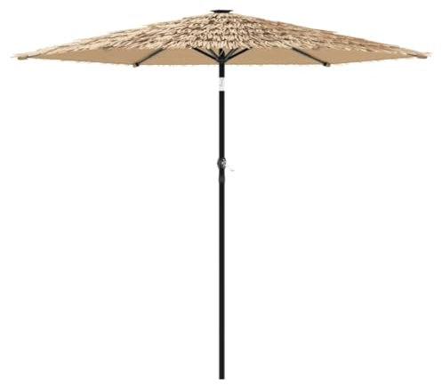vidaXL Sonnenschirm, Gartenschirm mit LED Stahlmast, Marktschirm mit Kurbelmechanismus, Strandschirm Balkonschirm Hawaiischirm, Braun