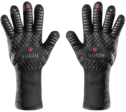 Wamoma Lange Ärmel Hitzebeständige Grillhandschuhe - Mittlere Grillhandschuhe für BBQ mit Silikongriff, bequemes Baumwollfutter zum Grillen, Backen, Ofenhandschuhe mit Fingern für Fleisch
