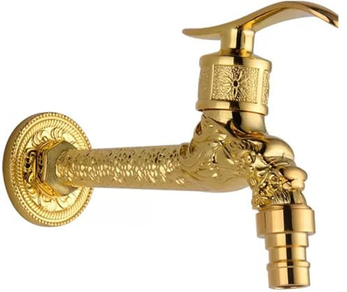 SXWYLZ Wasserhahn Outdoor Garten Vintage Wasserhahn Garten Wandmontage Wetterhahn für Garten Garten Wasserhahn Aus Messing Frostschutz Wasserhahn,Gold