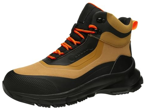 MEIbax Chaussures de Sécurité pour Homme Confortable Chaussures de Travail Antidérapant Imperméable Protection Montantes Baskets de Sécurités Automne Hiver Bottes de Chantier (Yellow, 45)