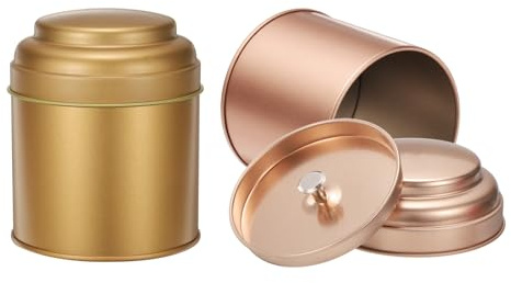 sourcing map Teedosen mit luftdichtem Doppeldeckel, 237 ml, kleine, runde Blechdosenbox, Küchenbehälter für losen Tee, Kaffee, Süßigkeiten, Gewürze, Bronze-Gold, Roségold, 2 Stück
