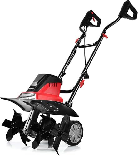 FANTASK 1500 W - Zappa elettrica con 6 lame, fresatrice da terra, fresatrice da giardino, larghezza di lavoro 43 cm e profondità di lavoro 22 cm 400 giri/min, rosso + nero