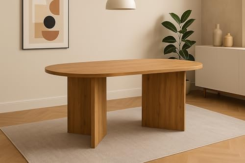 SAM Ovaler Esstisch Ovi 160x90 cm Holz-Optik wildeich gerade Kante V-Form | 40 mm Tischplatte, Tischbeine, Esszimmertisch