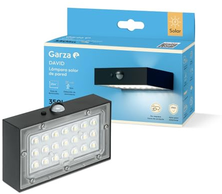 Garza - Applique solaire d'extérieur LED 4000K - Double éclairage 140º/70º, 35 heures d'autonomie, détecteur de mouvement, IP65, couverture 25 m², design extérieur minimaliste. Pose murale.