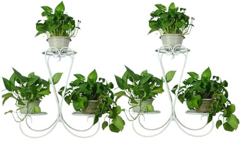 Portafiori per Piante da Interno ed Esterno Alto, 2 Ripiani per Esterni in Metallo per Piante in Vaso, espositore per Piante, scaffale per Piante, Angolo Patio, Giardino, Balcone