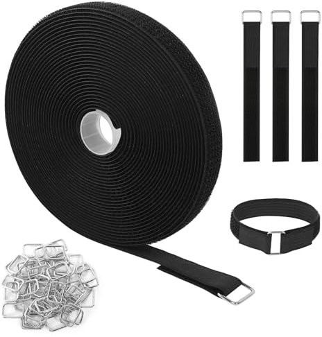 10m Bridas Reutilizables con 50 Hebillas de Metal Bridas para Cables Ataduras de Cable de Longitud de Corte Libre Sujetacables 2cm Ancho Sujeta Cables Bridas para Organizar Cables Mangueras Cordones