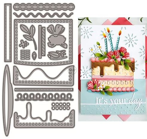 Patchwork Birthday Cake Metal Cutting Dies for Card Making | Embossing Die Cuts Set for DIY Scrapbooking Paper Wedding Album Decor Stencils Supplies Machine Festivals Crafting Templates
